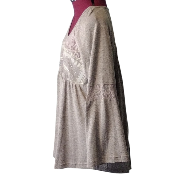 NWOT baby doll smock sheer embroidered lace round neckline Bell sleeves tunic - Picture 4 of 9